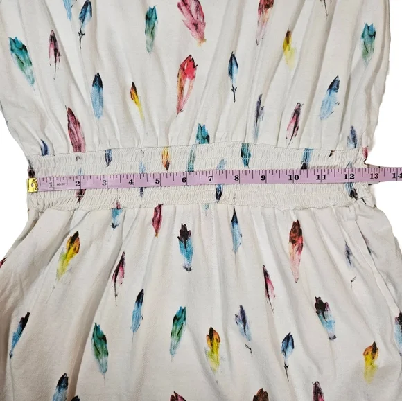 Swildens Beach Cover Up Dress, White W/ Colorful Feathers, Small - Picture 8 of 9